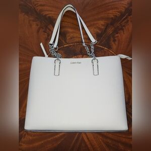 Calvin Klein Cream Tote with Silver Accents